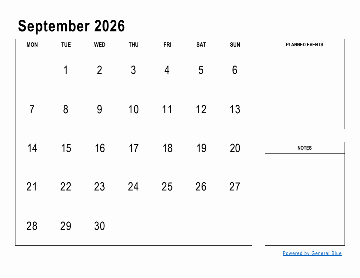 September 2026 Monthly Planner