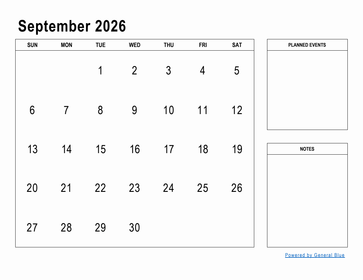 September 2026 Monthly Planner