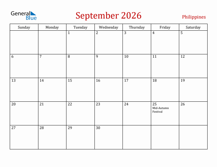 Philippines September 2026 Calendar - Sunday Start