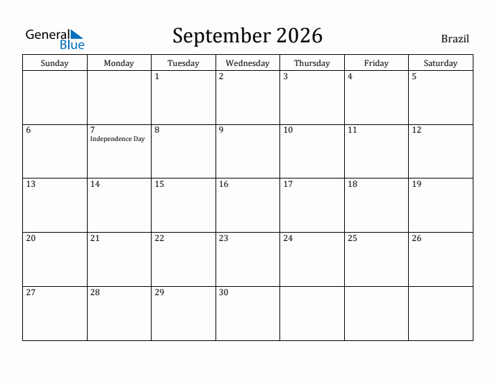 September 2026 Calendar Brazil