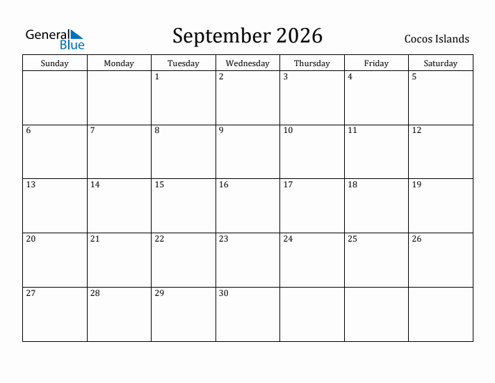 September 2026 Calendar Cocos Islands