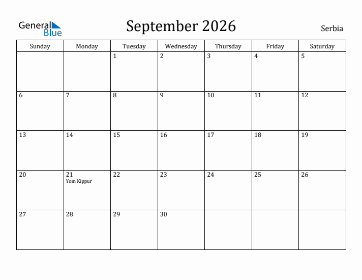September 2026 Calendar Serbia
