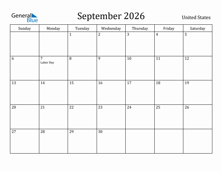 September 2026 Calendar United States