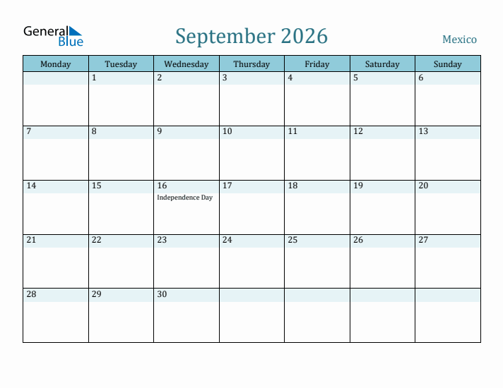 September 2026 Calendar with Holidays
