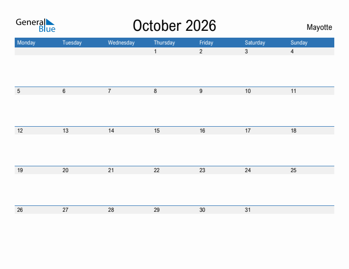 Fillable October 2026 Calendar