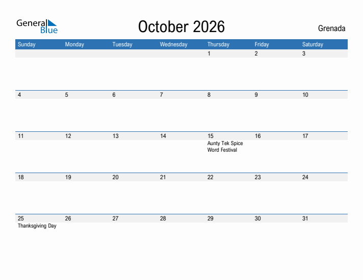 Fillable October 2026 Calendar