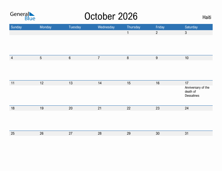 Fillable October 2026 Calendar