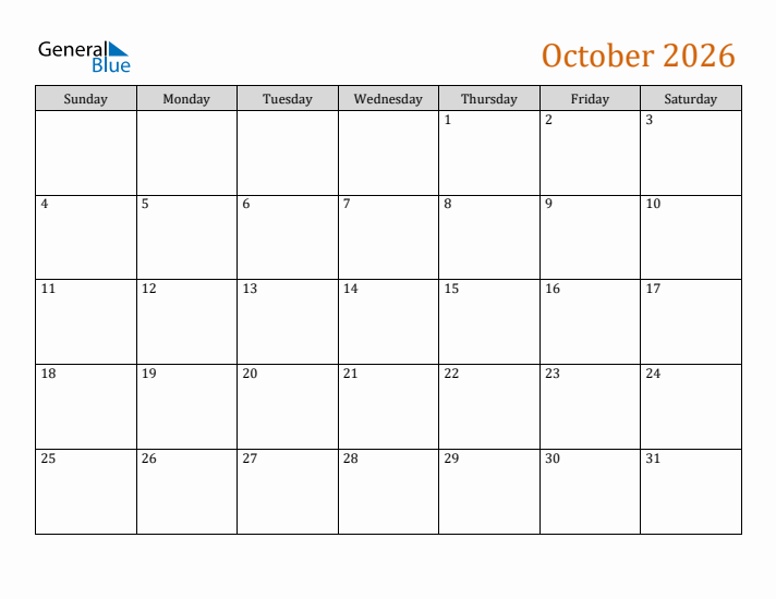 Editable October 2026 Calendar