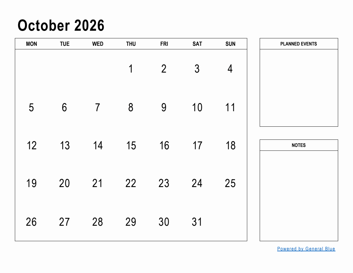 October 2026 Monthly Planner