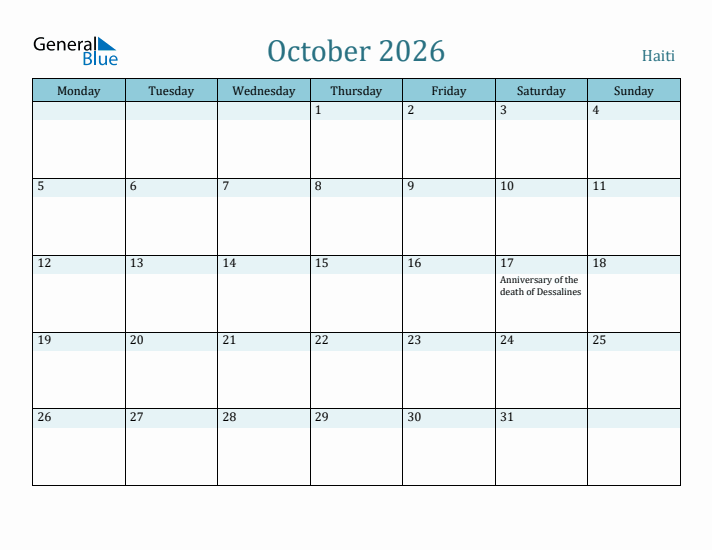 October 2026 Calendar with Holidays