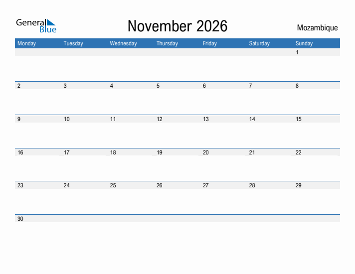 Fillable November 2026 Calendar