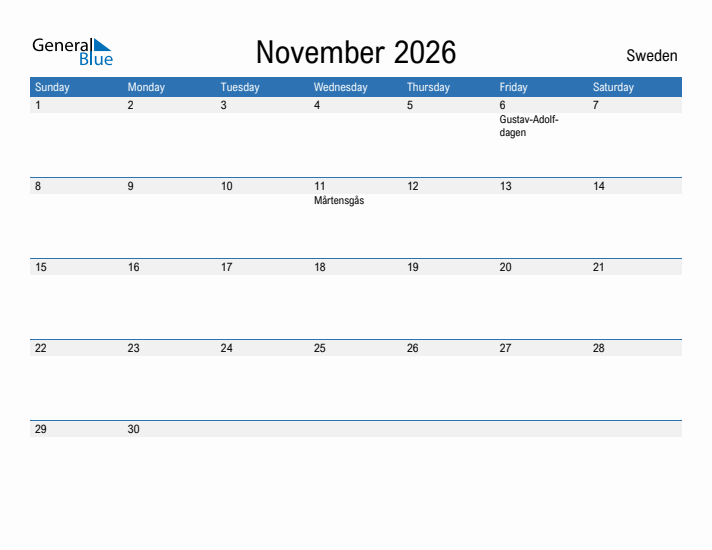 Fillable November 2026 Calendar
