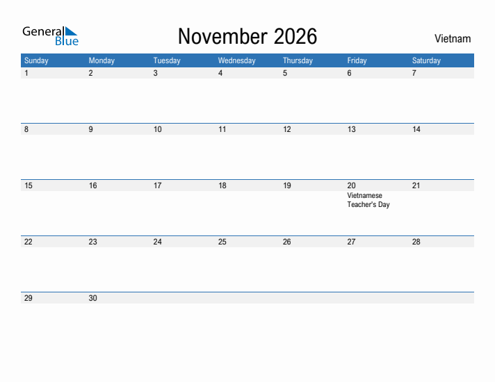 Fillable November 2026 Calendar