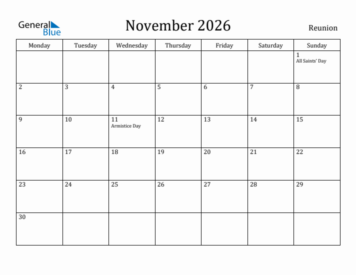 November 2026 Calendar Reunion