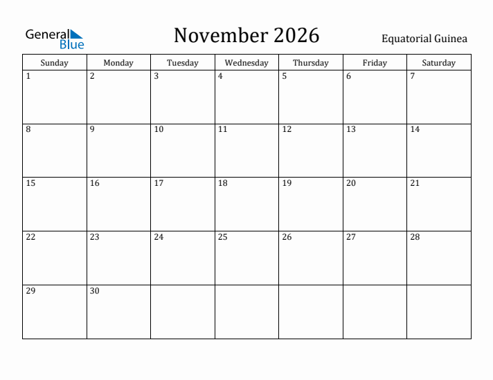 November 2026 Calendar Equatorial Guinea
