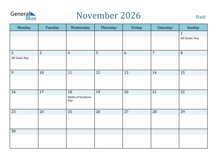 November 2026 Calendar with Holidays