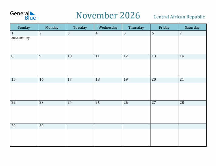 November 2026 Calendar with Holidays