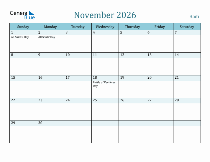 November 2026 Calendar with Holidays