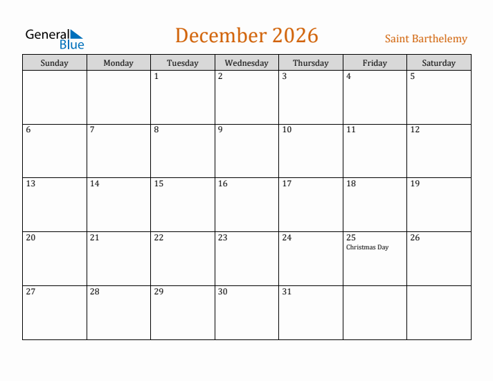 December 2026 Holiday Calendar with Sunday Start