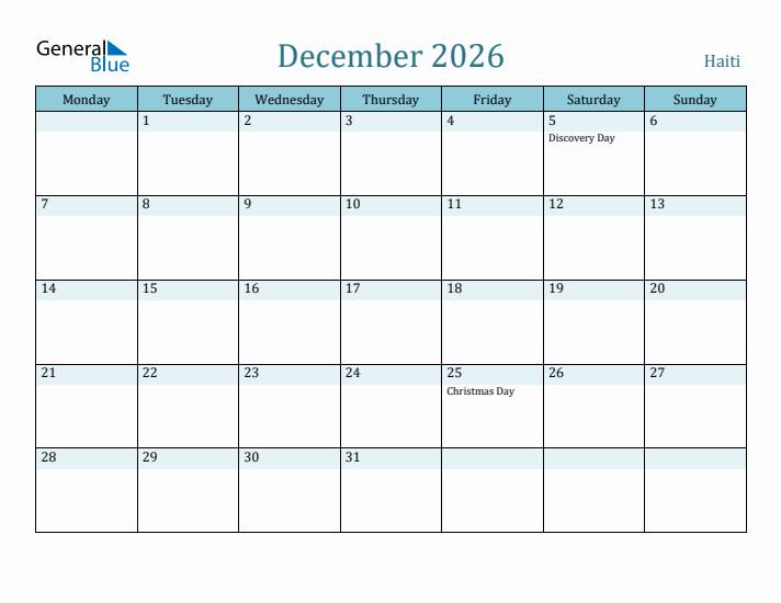 December 2026 Calendar with Holidays