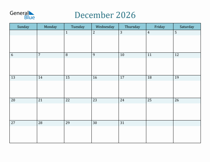 December 2026 Printable Calendar