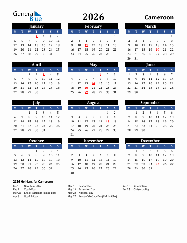 2026 Cameroon Holiday Calendar