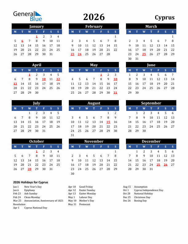 2026 Cyprus Holiday Calendar