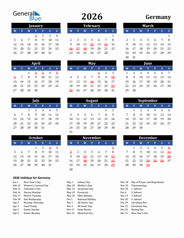 2026 Germany Holiday Calendar