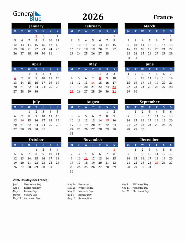 2026 France Holiday Calendar