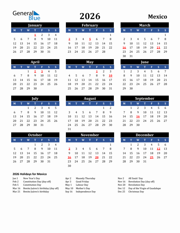2026 Mexico Holiday Calendar