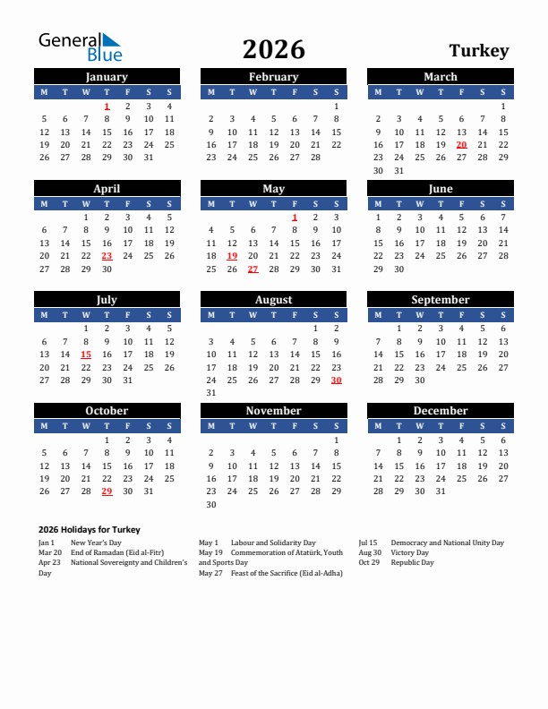 2026 Turkey Holiday Calendar