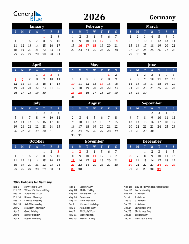 2026 Germany Holiday Calendar