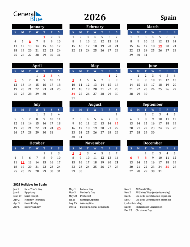 2026 Spain Holiday Calendar
