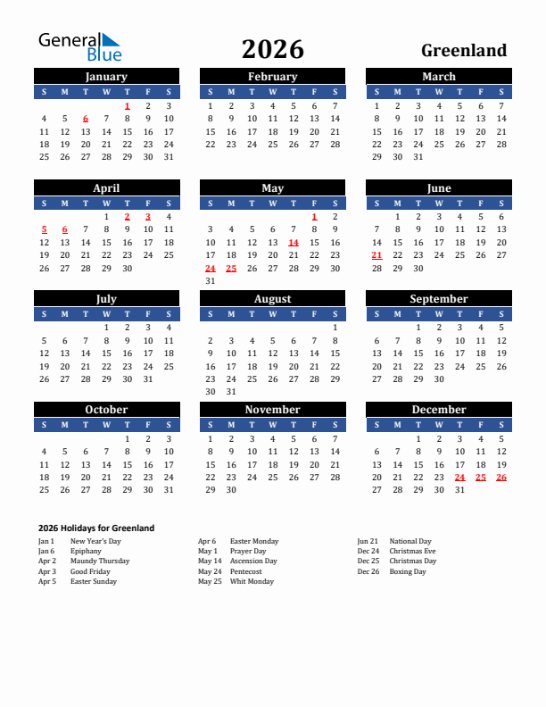 2026 Greenland Holiday Calendar
