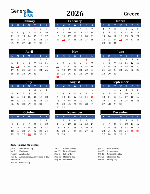 2026 Greece Holiday Calendar
