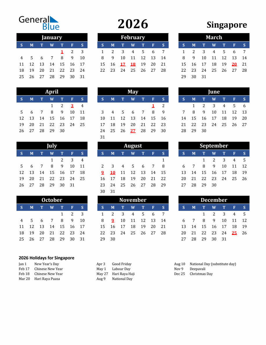 2026 Singapore Holiday Calendar