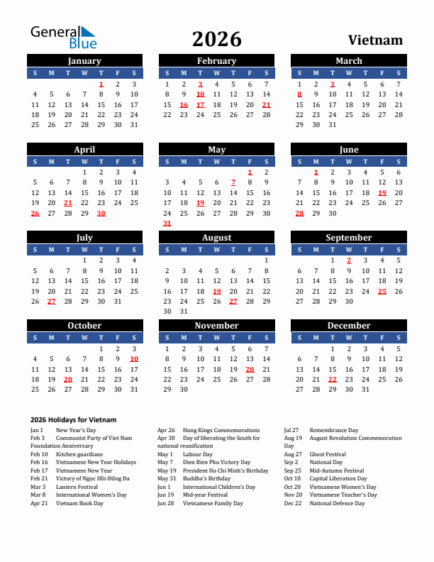 2026 Vietnam Holiday Calendar