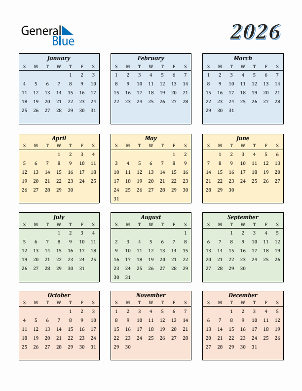 2026 Calendar (PDF, Word, Excel)