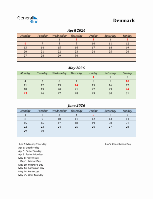 Q2 2026 Holiday Calendar - Denmark