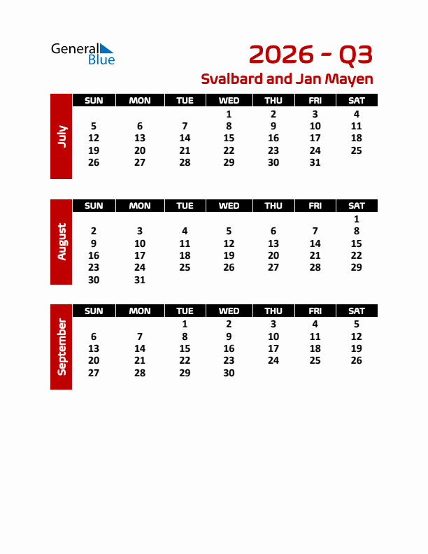 Q3 2026 Calendar with Holidays
