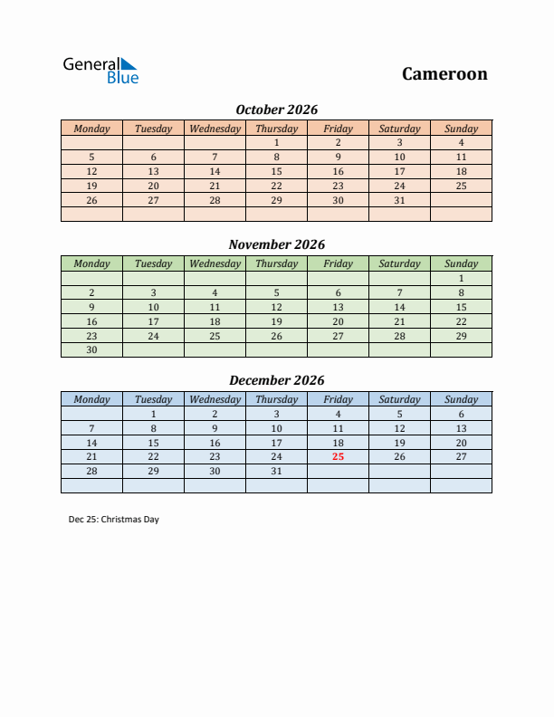 Q4 2026 Holiday Calendar - Cameroon