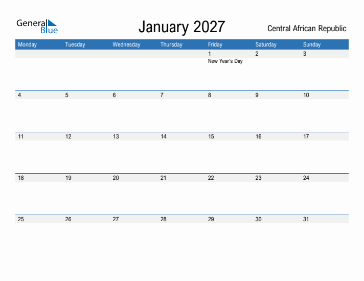 Fillable January 2027 Calendar