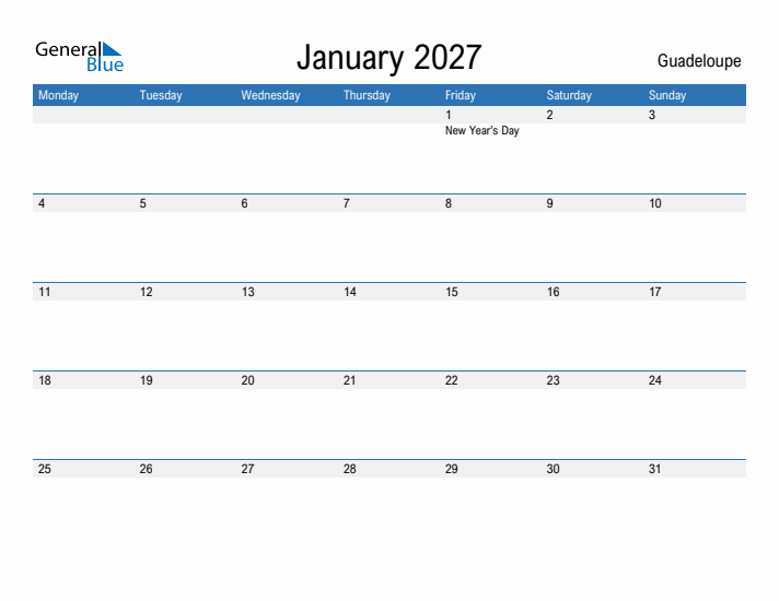 Fillable January 2027 Calendar