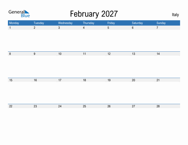 Fillable February 2027 Calendar