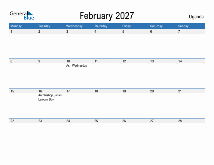 Fillable February 2027 Calendar