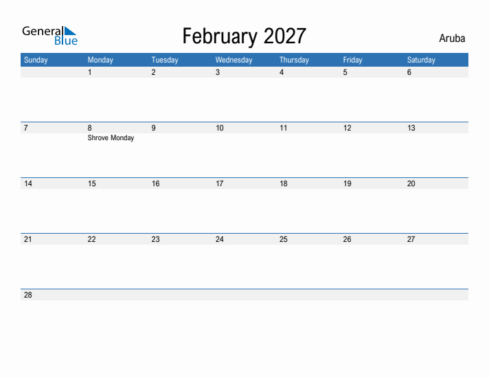 Fillable February 2027 Calendar