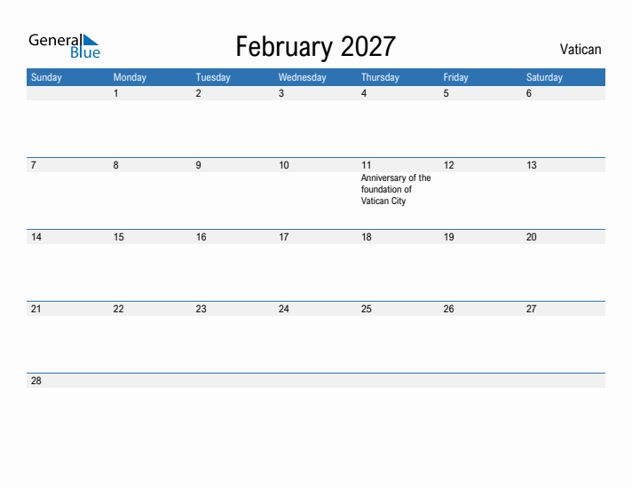 Fillable February 2027 Calendar