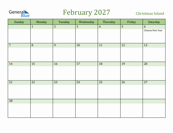 February 2027 Calendar with Christmas Island Holidays
