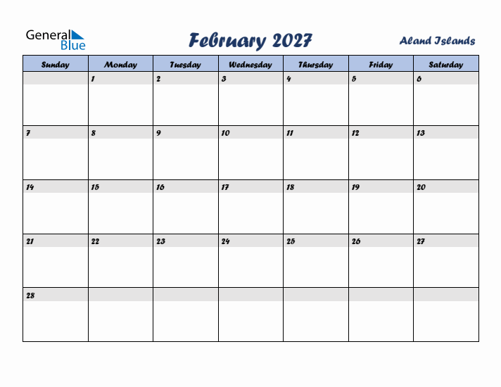 February 2027 Calendar with Holidays in Aland Islands