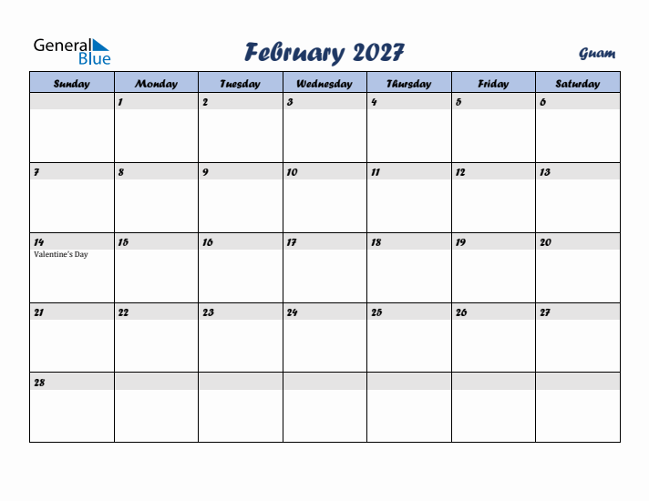 February 2027 Calendar with Holidays in Guam